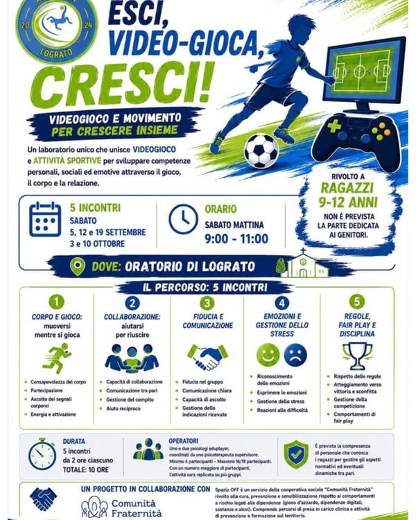 La locandina ufficiale di Esci, video-gioca, cresci, il progetto educativo per ragazzi dai 9 ai 12 anni